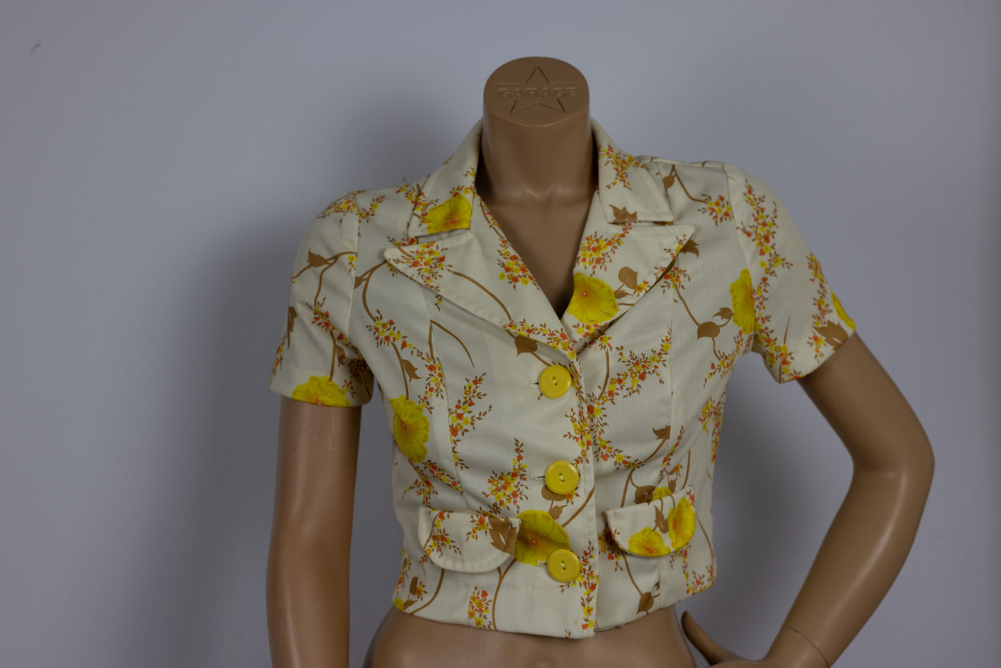 Short Sleeve Cropped Yellow Floral Blouse