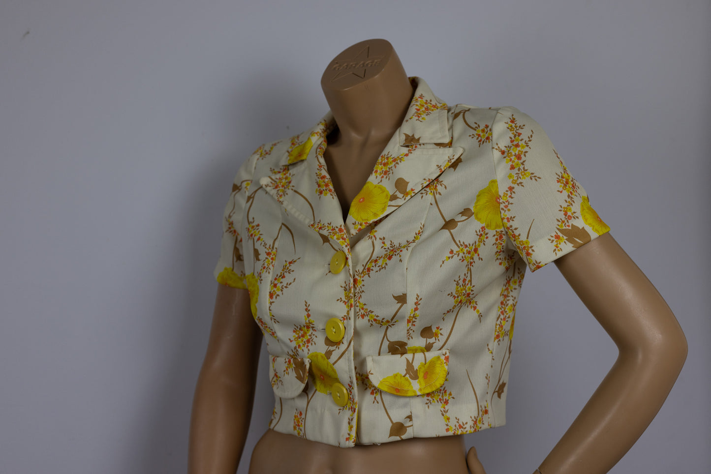 Short Sleeve Cropped Yellow Floral Blouse