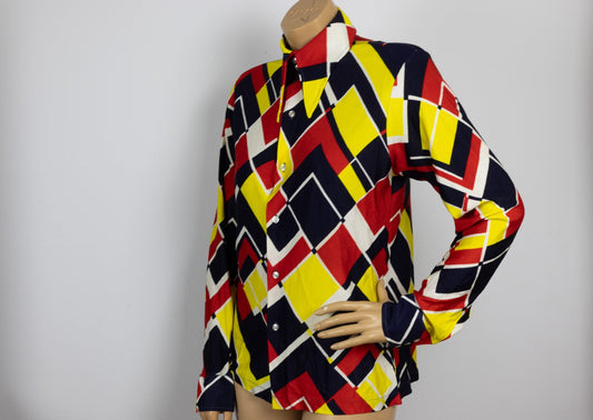 70's Polyester Primary Colour Button Up