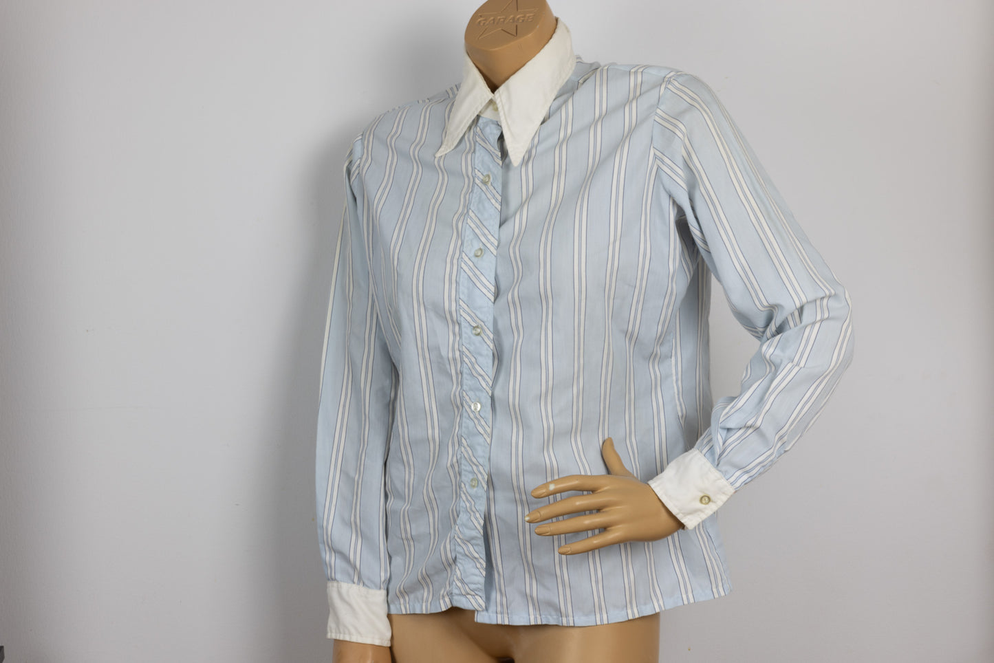 Stripped Button up Blouse with Dagger Colllar